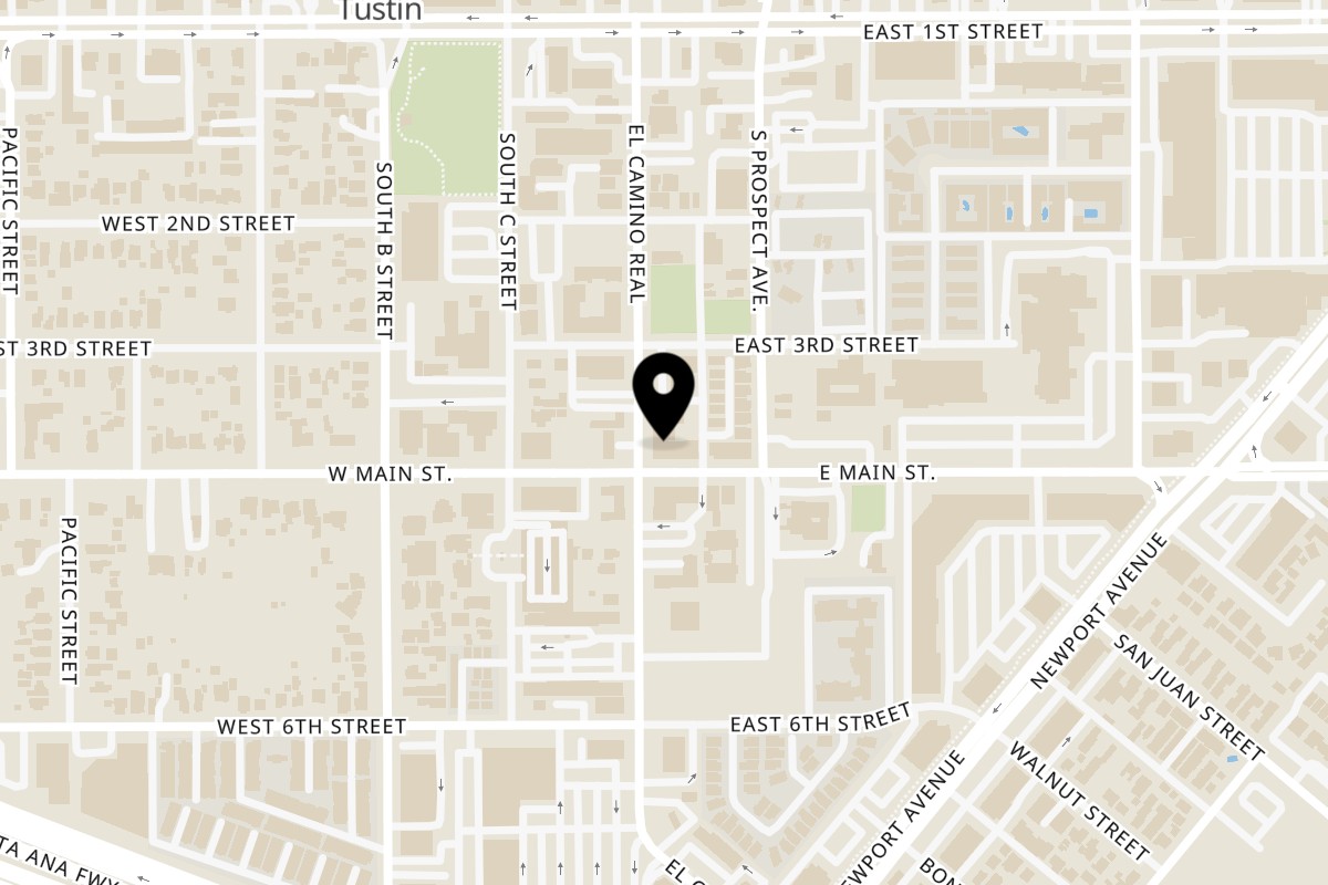 Map showing the location of American Grub on 365 El Camino Real in Tustin